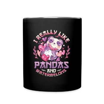 I really like pandas and watermelons - Full Colour Mug - black - Front