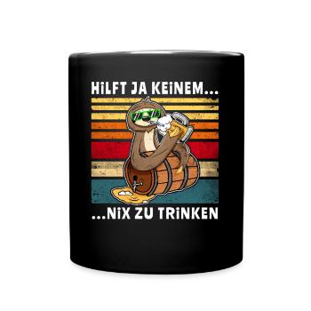 Bier Nix Trinken Faultier Trinksprüche - Tasse einfarbig - Schwarz - Vorne