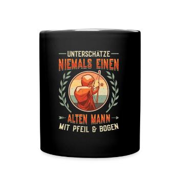 Old man With bow and arrow, archery. - Full Colour Mug - black - Front