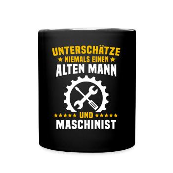 Maschinist Maschinenführer Feuerwehrmann - Tasse einfarbig - Schwarz - Vorne
