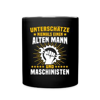 Maschinist Maschinenführer Feuerwehrmann - Tasse einfarbig - Schwarz - Vorne