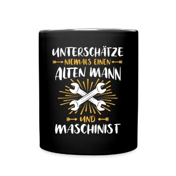 Maschinist Maschinenführer Feuerwehrmann - Tasse einfarbig - Schwarz - Vorne