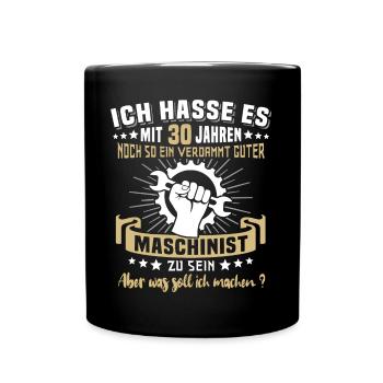Maschinist 30. Geburtstag 30 Jahre Feuerwehr - Tasse einfarbig - Schwarz - Vorne