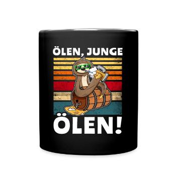 Faultier Bier Löten Saufsprüche - Tasse einfarbig - Schwarz - Vorne