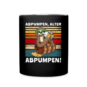 Faultier Bier Löten Saufsprüche - Tasse einfarbig - Schwarz - Vorne