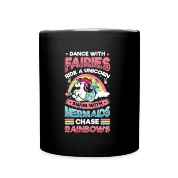 Feen Unicorns, Meerjungfrauen, Regenbogen. - Tasse einfarbig - Schwarz - Vorne