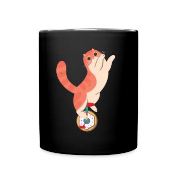 Katzen Donut Einrad Gebäck Doughnut Fahrradfahrer - Tasse einfarbig - Schwarz - Vorne