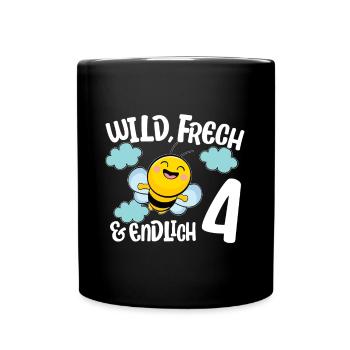 Bienchen Endlich 4 Jahre Mädchen Geburtstagsmotiv - Tasse einfarbig - Schwarz - Vorne