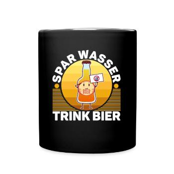 Spar wasser trink Bier - Tasse einfarbig - Schwarz - Vorne