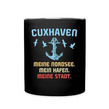 Cuxhaven Souvenir Cuxhavener Nordsee - Tasse einfarbig - Schwarz - Vorne
