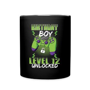 Gamer Boy Video Game Lover Age 12 Unlocked - Full Colour Mug - black - Front