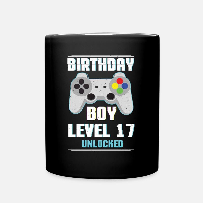 Gamer Boy Video Game Lover Age 17 Level Unlocked - Full Colour Mug - black