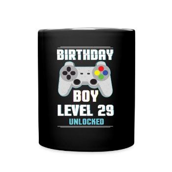 Gamer Boy Video Game Lover Age 29 Level Unlocked - Full Colour Mug - black - Front