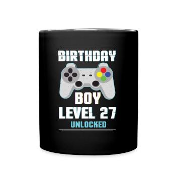 Gamer Boy Video Game Lover Age 27 Level Unlocked - Full Colour Mug - black - Front