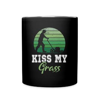 Kiss My Grass Lawn Mower Lawn Care Pun - Full Colour Mug - black - Front