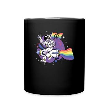 LGBT, Regenbogen, Friedensflagge, Astronaut. - Tasse einfarbig - Schwarz - Vorne