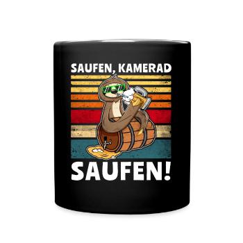 Bier Saufen Faultier Saufsprüche - Tasse einfarbig - Schwarz - Vorne