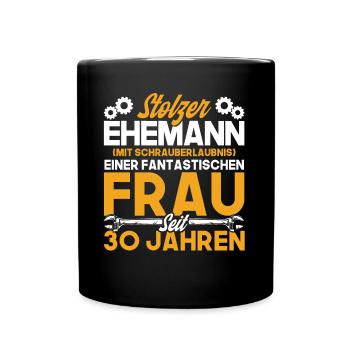 Perlenhochzeit Ehepaar 30. Hochzeitstag Geschenk - Tasse einfarbig - Schwarz - Vorne