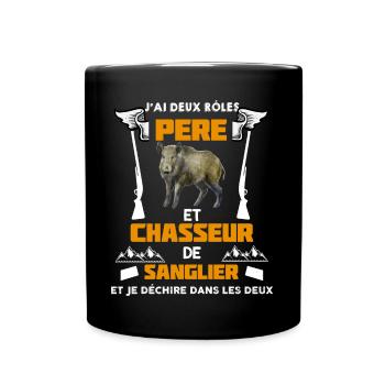 J'Ai Deux Rôles Père et Chasseur De Sanglier - Mug uni - noir - Devant