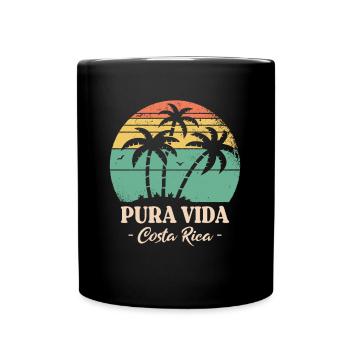 Pura Vida Costa Rica Rétro Coucher de Soleil Palmiers - Mug uni - noir - Devant