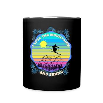 Ich liebe Die schönen Berge und das Skifahren - Tasse einfarbig - Schwarz - Vorne