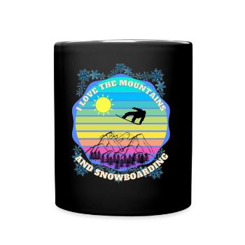 Ich liebe die schönen Berge und das Snowboarden - Tasse einfarbig - Schwarz - Vorne