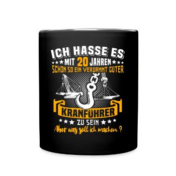 Kranführer 20. Geburtstag 20 Jahre Kran - Tasse einfarbig - Schwarz - Vorne