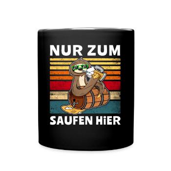 Bier Saufen Faultier Saufsprüche - Tasse einfarbig - Schwarz - Vorne