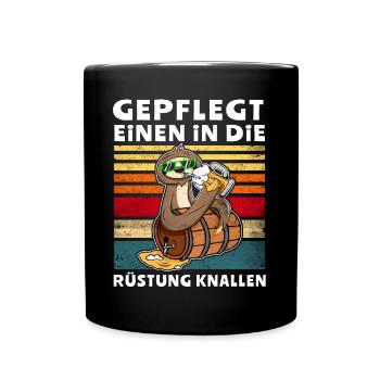Bier Trinken Faultier Trinksprüche - Tasse einfarbig - Schwarz - Vorne