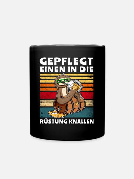 Bier Trinken Faultier Trinksprüche - Tasse einfarbig - Schwarz