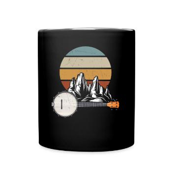Retro Banjo Mountain Lovers Country Music - Full Colour Mug - black - Front
