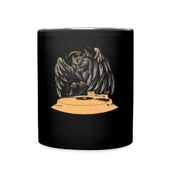 Plattenspieler Eule DJ Retro Vinyl - Tasse einfarbig - Schwarz - Vorne