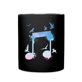 Bunte Musiknote Vögel Musikant - Tasse einfarbig - Schwarz - Vorne