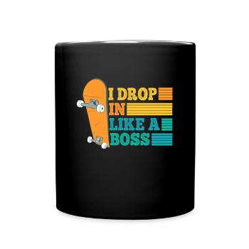Retro Skater I Drop In Like A Boss Skateboarder - Full Colour Mug - black - Front