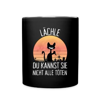 Lustige Grinsekatze Verrückte Katze Mit Messer - Tasse einfarbig - Schwarz - Vorne