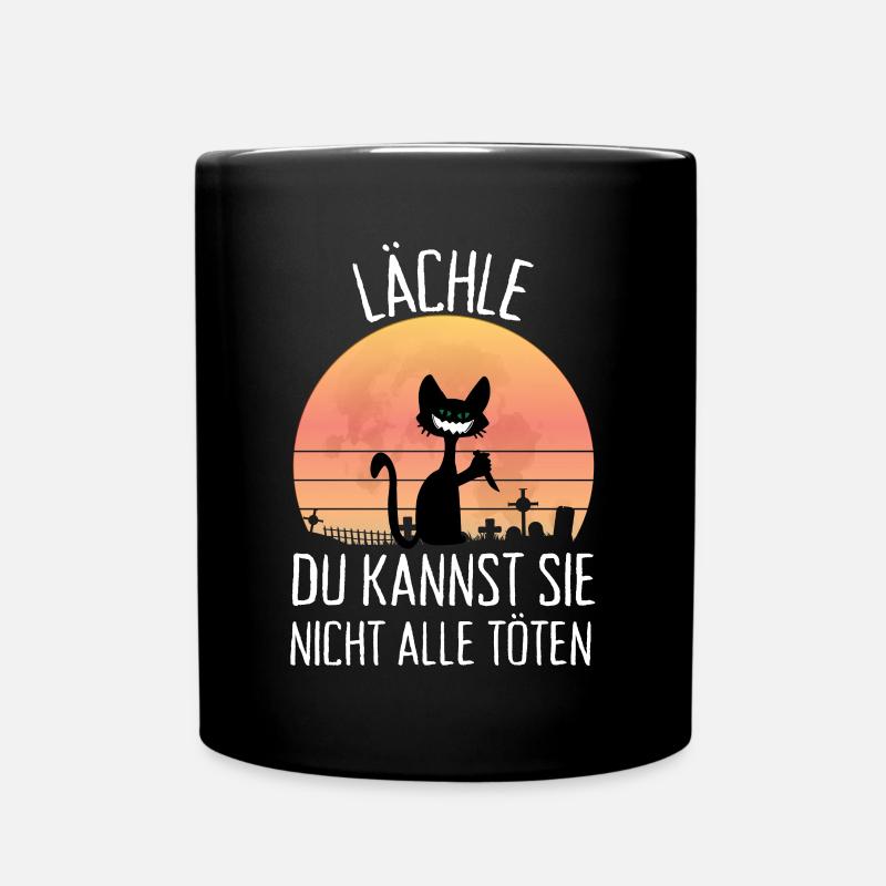 Lustige Grinsekatze Verrückte Katze Mit Messer - Tasse einfarbig - Schwarz