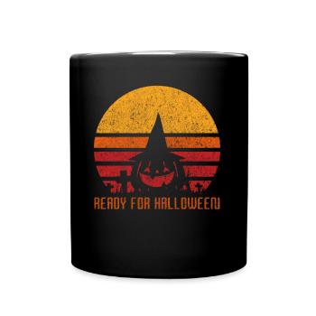 Horror Retro Vintage Pumpkin Ready Halloween - Full Colour Mug - black - Front
