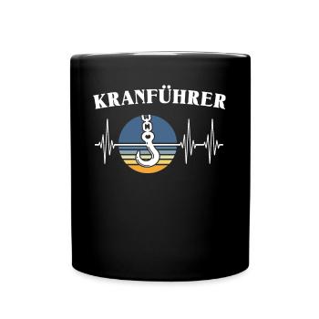 Kranführer EKG Kranfahrer Herzlinie - Tasse einfarbig - Schwarz - Vorne
