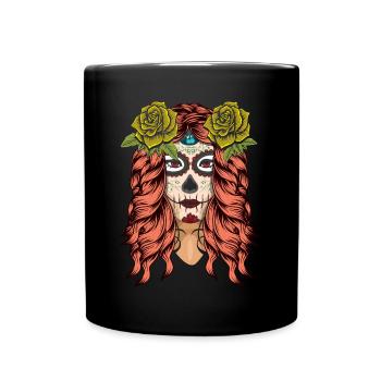 Rose Floral Bone Sugar Muertos Day Halloween - Full Colour Mug - black - Front