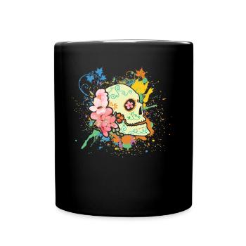 Os coloré Halloween Muertos Jour de Sucre Mort - Mug uni - noir - Devant