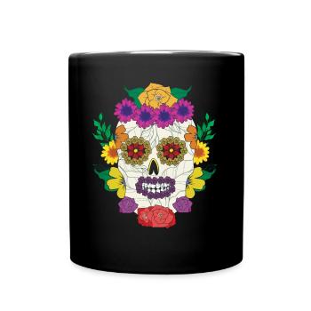 Sugar Bone Halloween Muertos Jour de la fleur morte - Mug uni - noir - Devant
