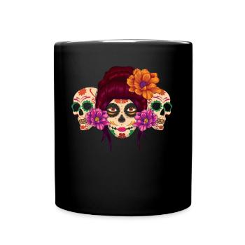 Skeleton Sugar Bone Muertos Day Of Dead Halloween - Full Colour Mug - black - Front