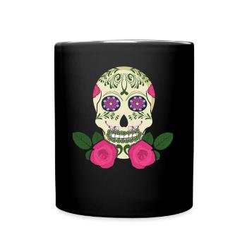 Floral Skeleton Sugar Bone Muertos Day Halloween - Full Colour Mug - black - Front