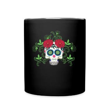 Feuilles de fleurs Sucre d’os Muertos Jour Halloween - Mug uni - noir - Devant