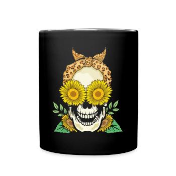 Sunflower Flower Sugar Muertos Day Halloween - Full Colour Mug - black - Front