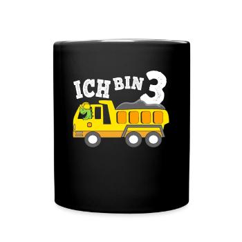 3 Jahre Jungen Geburtstagsgeschenk Dino Kipplaster - Tasse einfarbig - Schwarz - Vorne