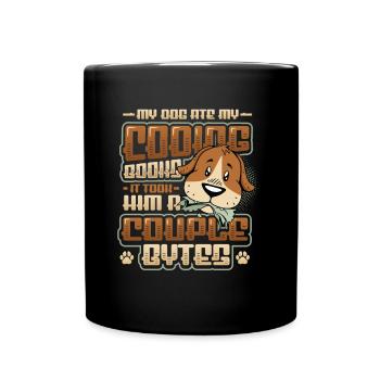 Dog Bytes Code Computer Joke Programming - Full Colour Mug - black - Front
