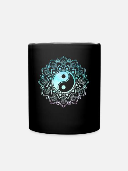 Yin Yang Lotus Mandala Spiritueller Reiki Meister - Tasse einfarbig - Schwarz