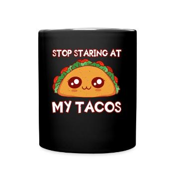 Cute Kawaii Face Anime Staring At Taco - Full Colour Mug - black - Front