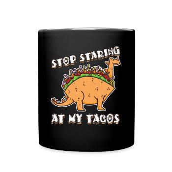 Cute Kawaii Dinosaur Animal Staring At Taco - Tasse einfarbig - Schwarz - Vorne
